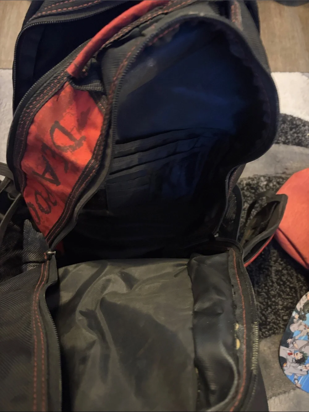 Marvel Red and Black Deadpool Graphic Men’s Backpack with Brown Pouches